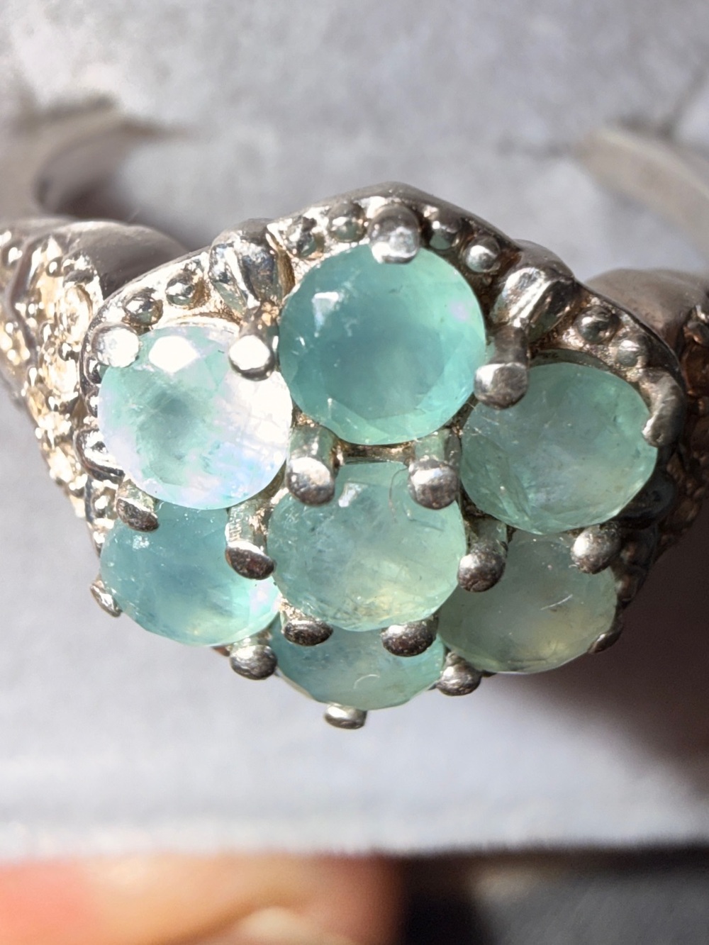 ✨Rare ✨925 Sterling Silver Grandidierite & Diamond Flower Cluster Ring Sz8 - Picture 12 of 17